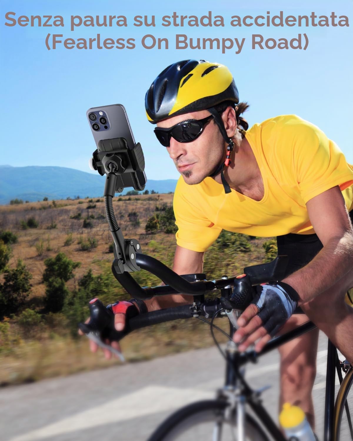 Supporto Telefono a Collo di Cigno per Cyclette, Supporto Telefono Bicicletta, Universale Manubrio Supporto Cellulare per Microfono per iPhone 15 14 13 Pro Max, Galaxy S/Z, Phones 4-7"
