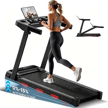 Foldable Walking Pad with 15% Auto Incline, 12KM/H Treadmill Max. 180KG