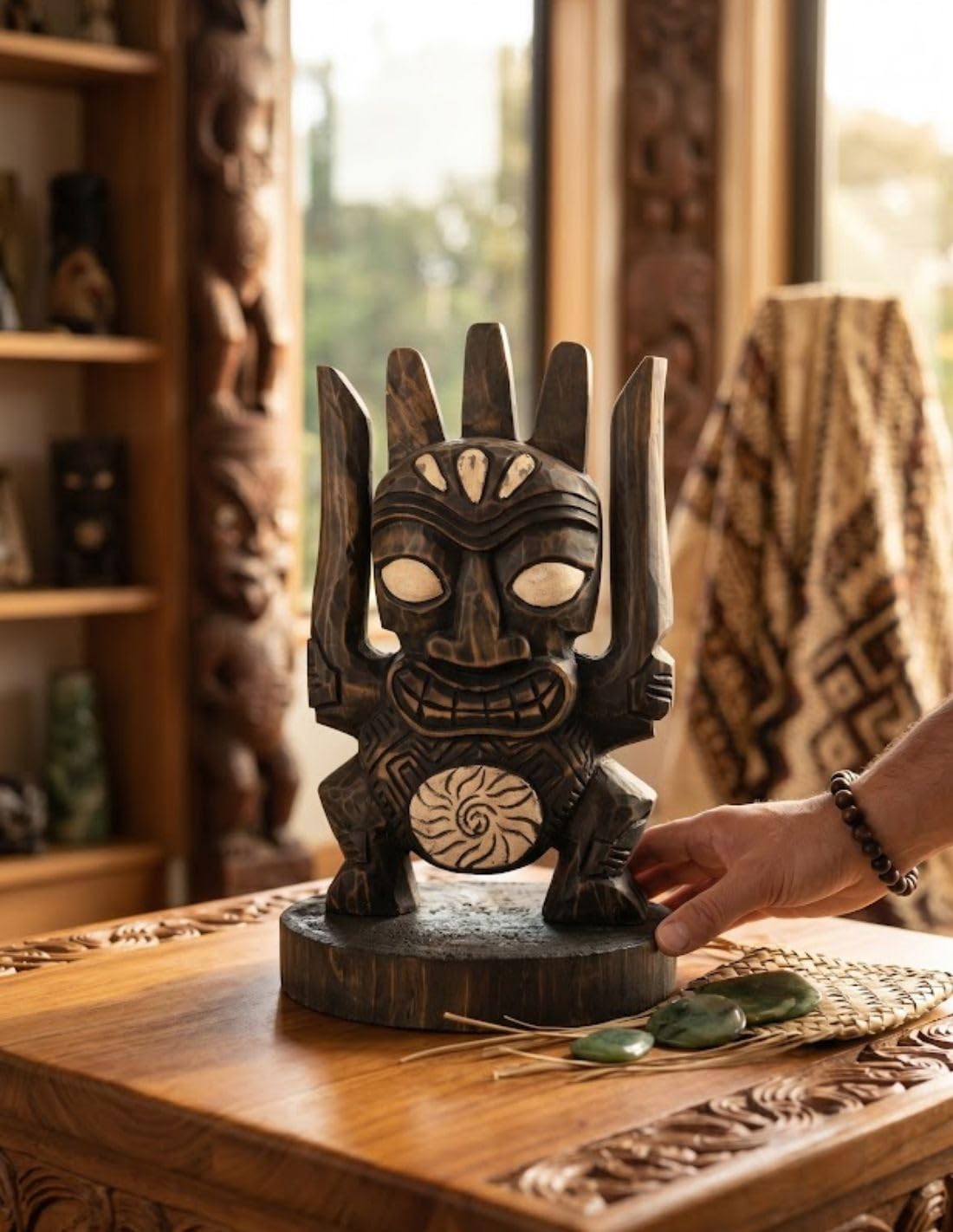 Villa Mestiza Tótem Tribal Koh Mak Escultura de Madera 35cm | Inspiración Maorí