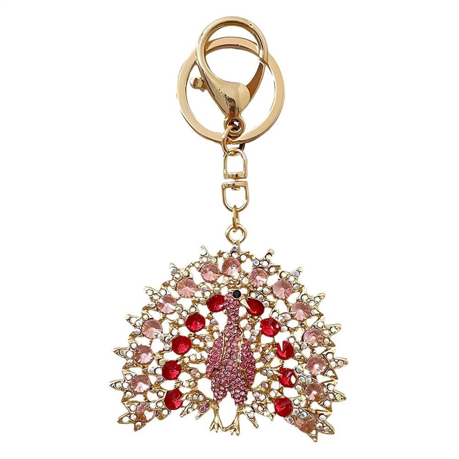DCRYRPQES Fashion Keyrings Rhinestone Peacock Keychain Charm Car Keychain Wallet Backpack Charm Present Keyring for Women (Red), Small