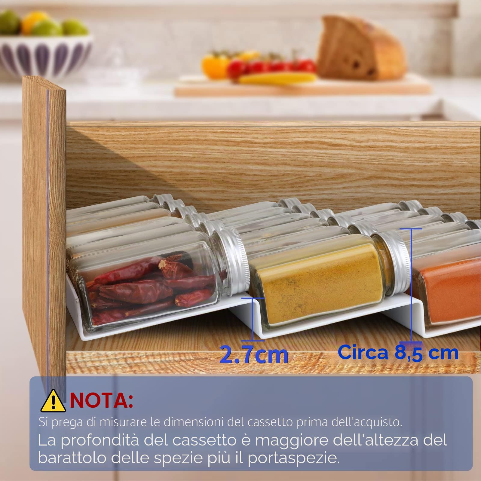 Portaspezie per cassetti, estensibile da 30cm a 60cm portaspezie per cucina, cassetto per spezie a quattro livelli, inserto per spezie organizer per diverse larghezze di cassetti - bianco