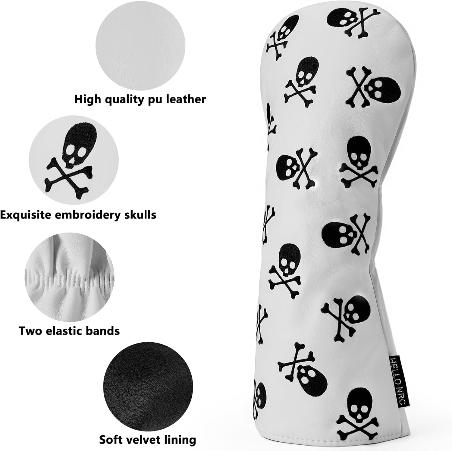 3PCS Skeleton Golf Club Skull and Crossbones Driver, Fairway Wood and Hybrid Head Covers Set PU Leather Headcovers for Women and Men