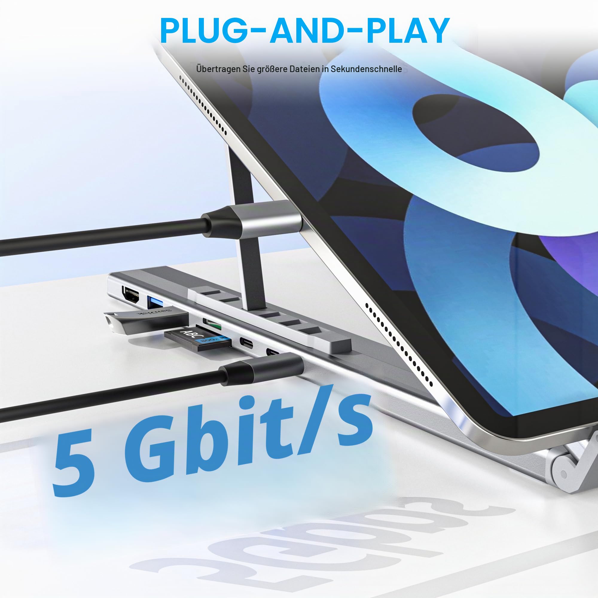 M57 Docking Station USB C Laptop Ständer, 8 in 1 USB C Hub Laptopständer mit 4K@30Hz HDMI, SD/TF, Laptop Stand DockingStation USBC Dock Multiport Adapter Halterung für MacBook Pro Air, Notebook