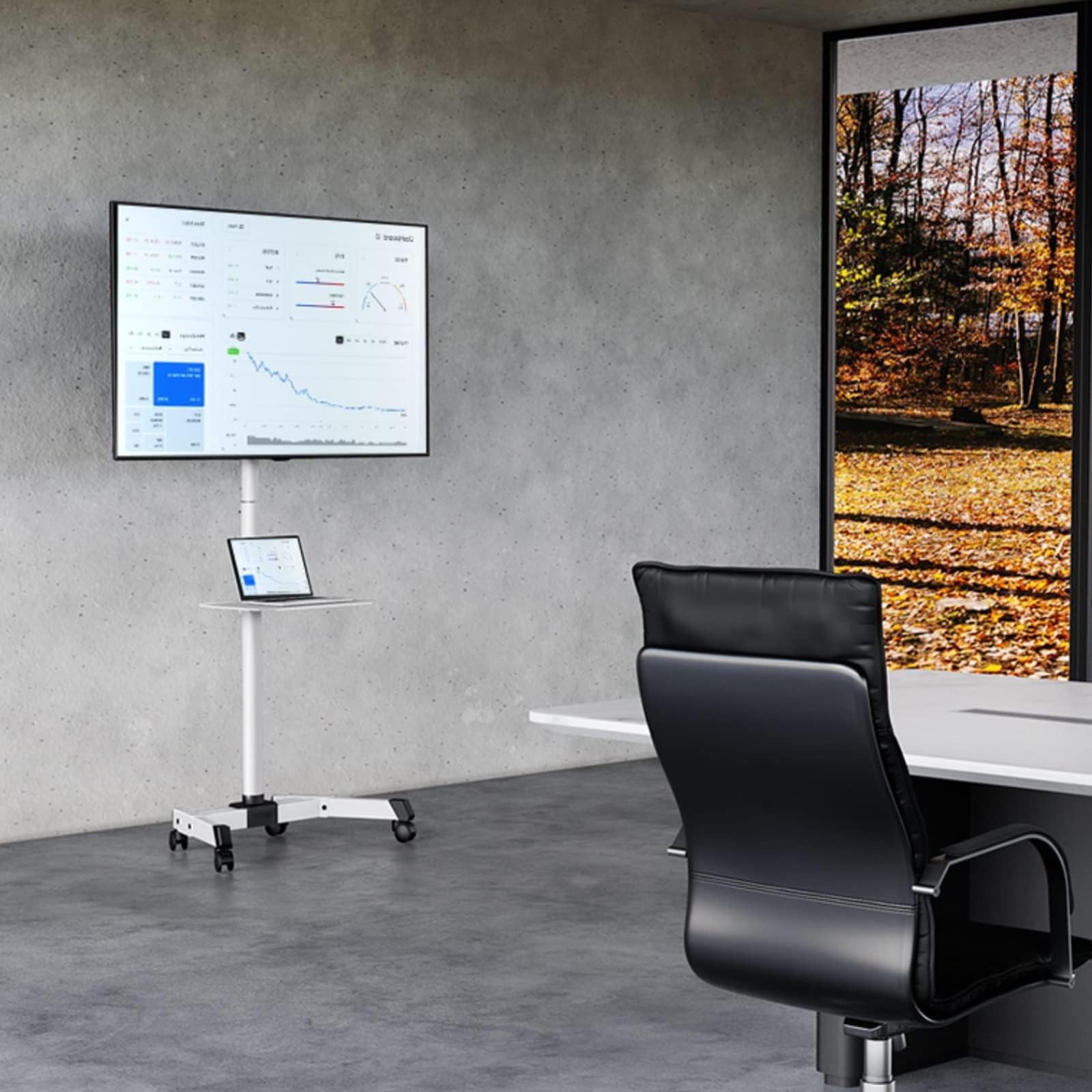 WDSOPK Conference Room Podium Universal Tv Floor Stand - Mobile Tv Stand for 23-60 Inch Screen, with Locking Wheels and Tilt Mount, Height Adjustable Rolling Tv Cart with Shelf