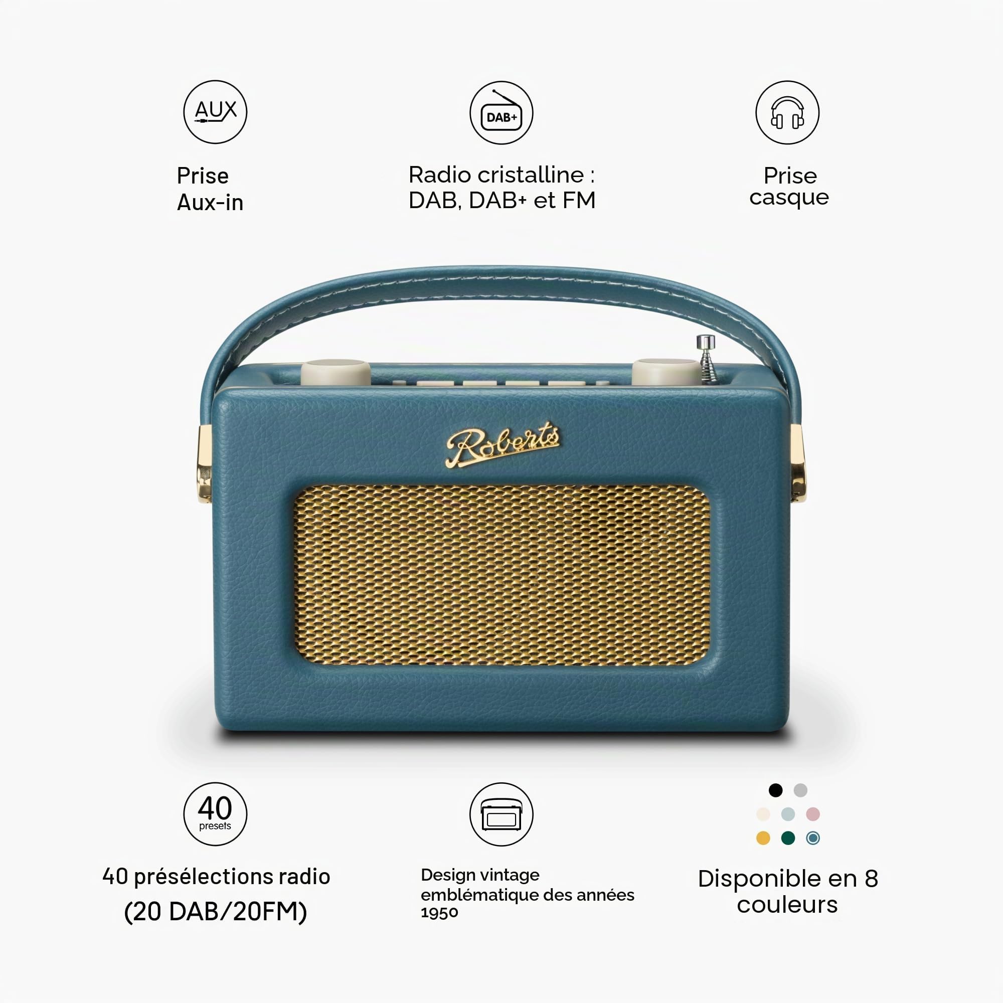 Roberts Revival UNO Radio numérique FM/Dab/Dab+ avec Bluetooth, Bleu Sarcelle
