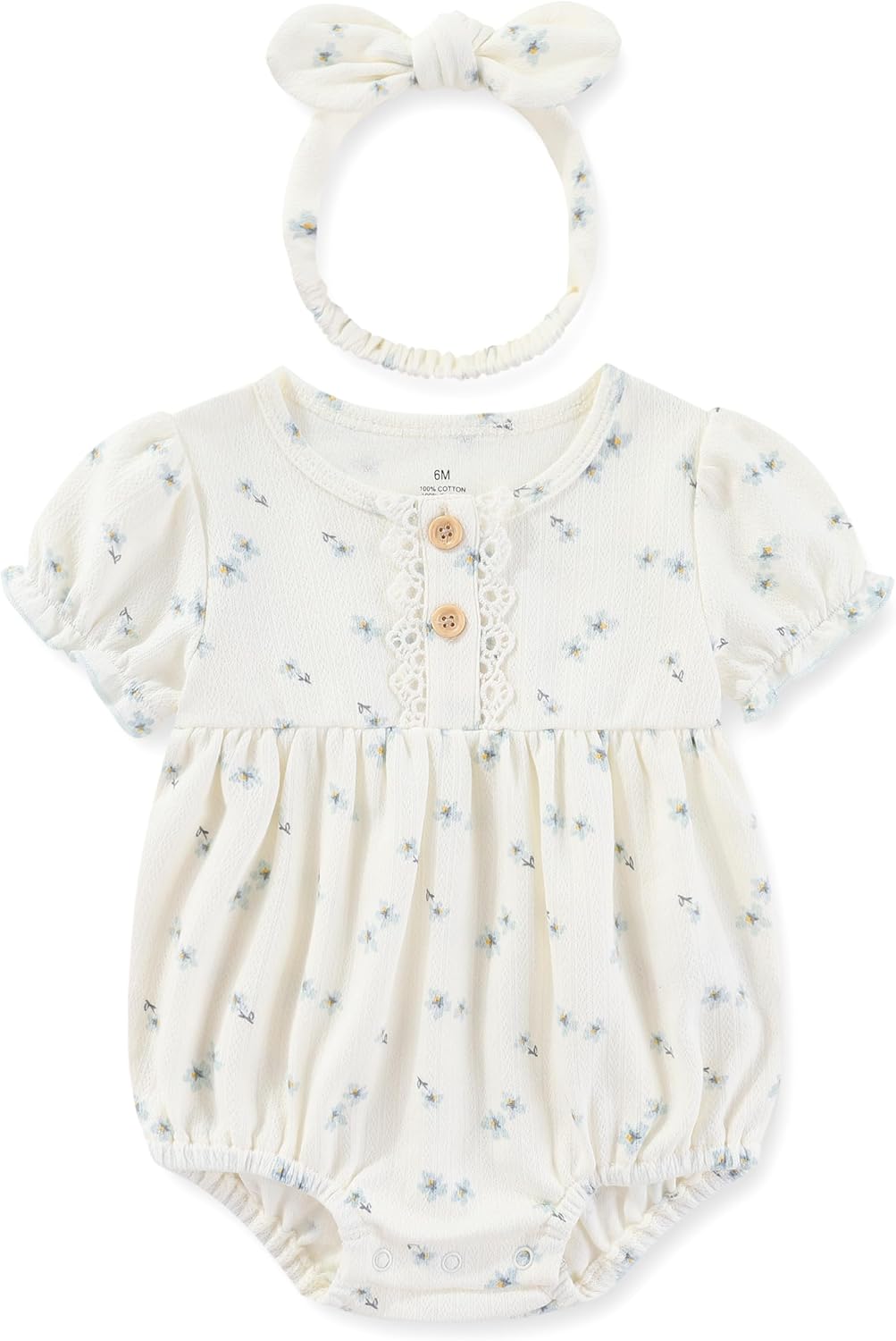 Kiddiezoom Baby Girl Cotton Fresh floral fragments Bubble Romper Cute straps and headscarves