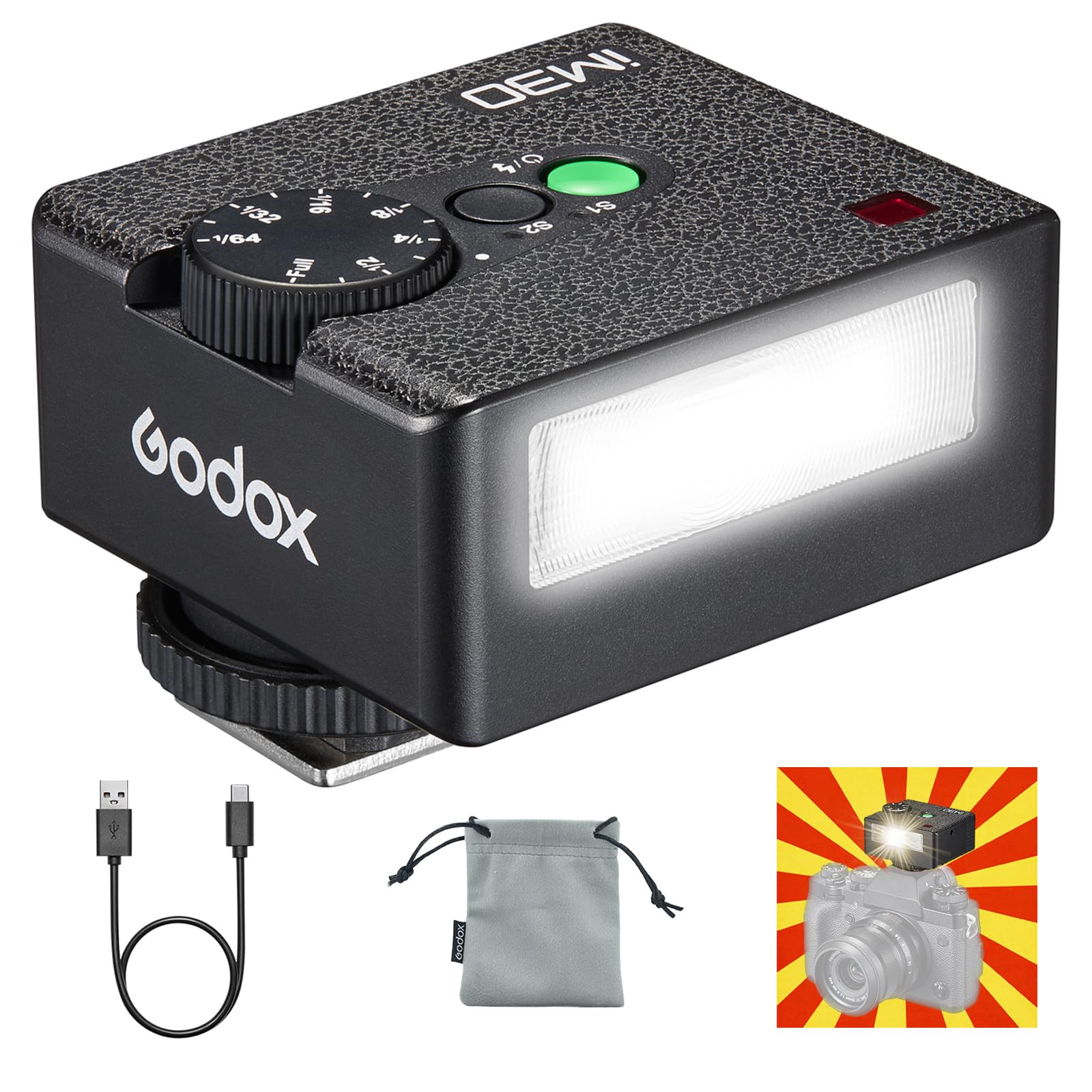 Godox IM30 Mini Camera Flash, Super-Portable 78g Pocket Sized, 7 Level Dimming, GN15, 230 Full-Power Flashes 3.6s Recycle Time Compatible with Canon/Nikon/Sony/Fujifilm Camera