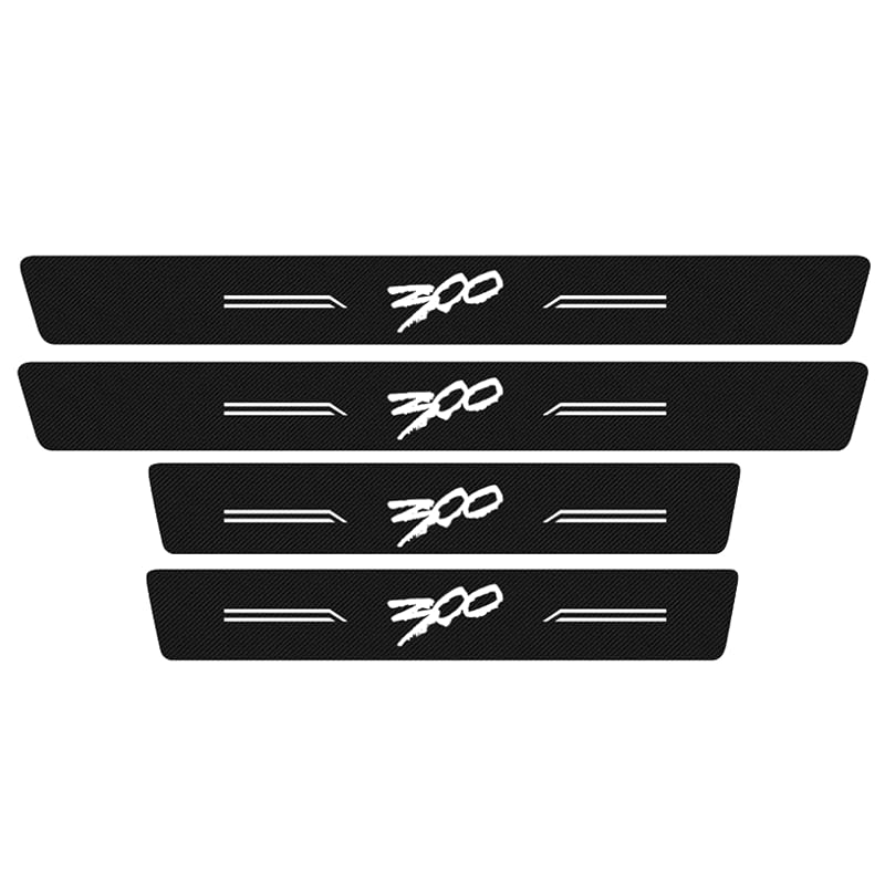 Protetor de Soleira para Chrysler 300, 300C e 300S 2005–2023 em Vinil com Acabamento Fibra de Carbono Branco, Kit com 4 peças