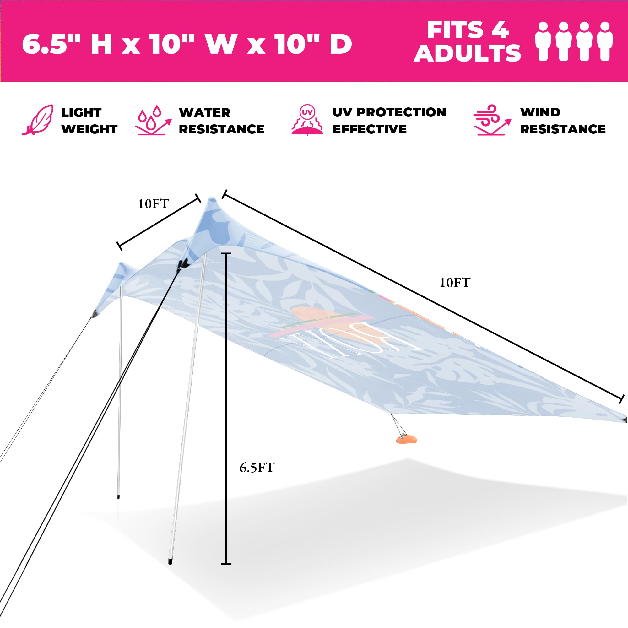 ROXY Refugio de Playa portátil – Tienda de campaña de protección Solar UPF 50+ con Anclajes de Saco de Arena y ventilación, Ligero e Impermeable para Playa, Campamento o Uso al Aire Libre – Se Adapta