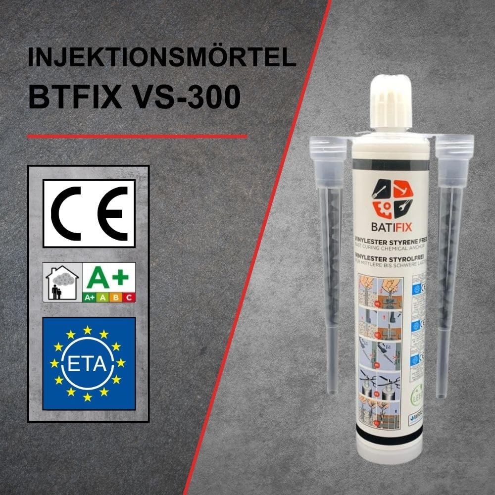 BATIFIX Koffer-Set 2K Injektionsmörtel VS-300, styrolfrei | Verbundmörtel Chemiedübel für Beton & Mauerwerk ETA Zulassung Option 1 Schwerlastbefestigung