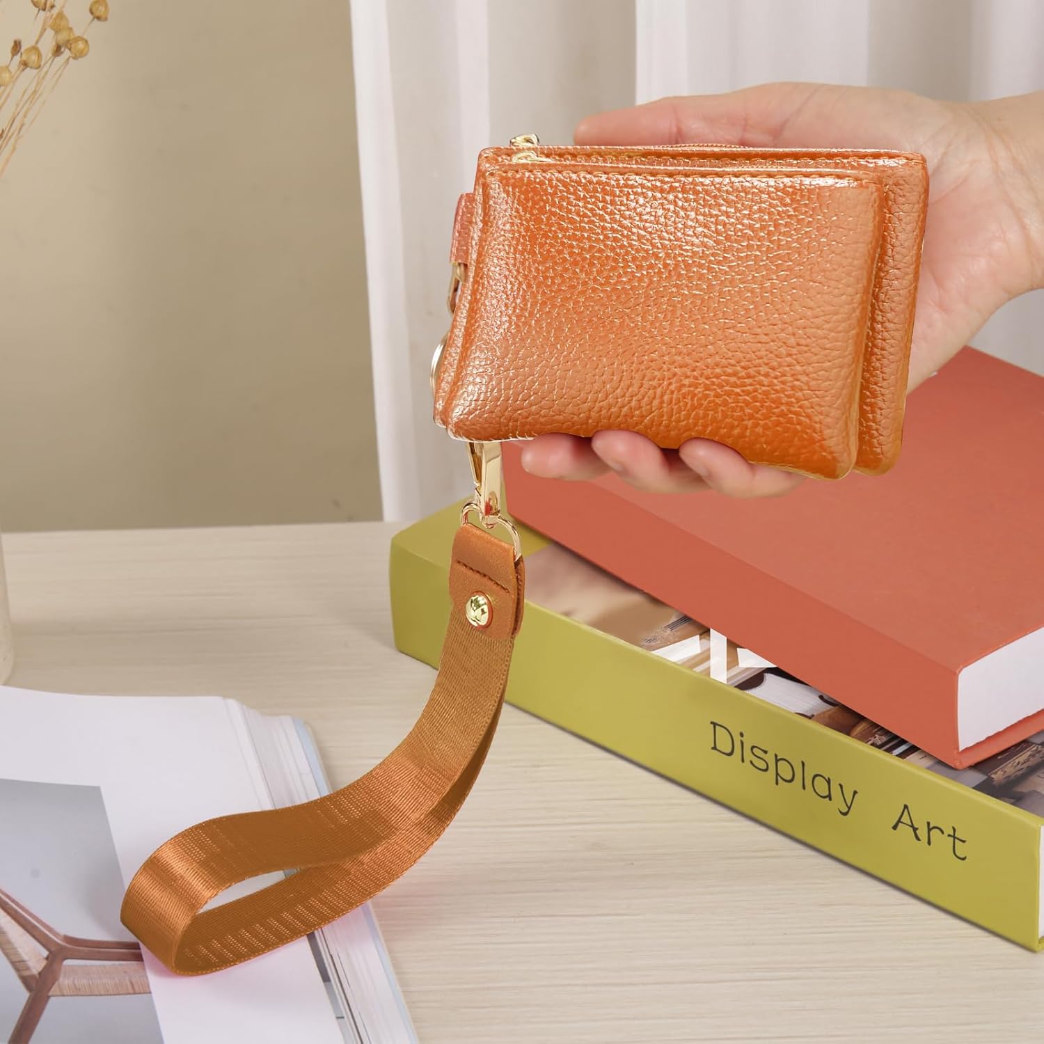 Dual Pouch Wristlet Wallet for Women, Mini Zip Around Wristlet Portable Keychain Wallet Detachable Small Change Purse Coin Pocket - Image 6