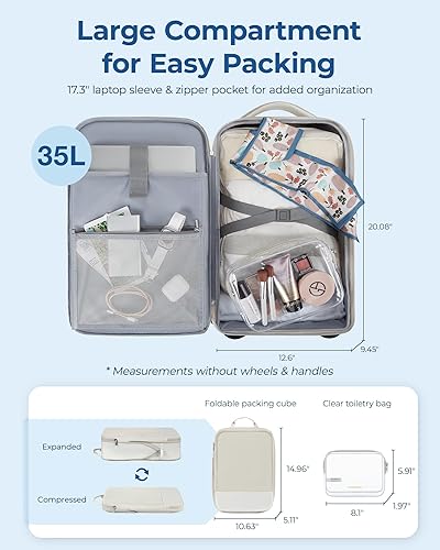 Miniatura 3 de BAGSMART Mochila de viaje para laptop, mochila de transporte expandible aprobada por aerolíneas de 40 litros con cubos de embalaje, Beige con