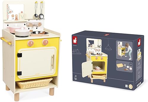 Miniatura 12 de Janod - Cocina infantil de madera - Equipada con horno, fregadero y 11 accesorios incluidos - Botones de sonido giratorios - Juguete de imitación y