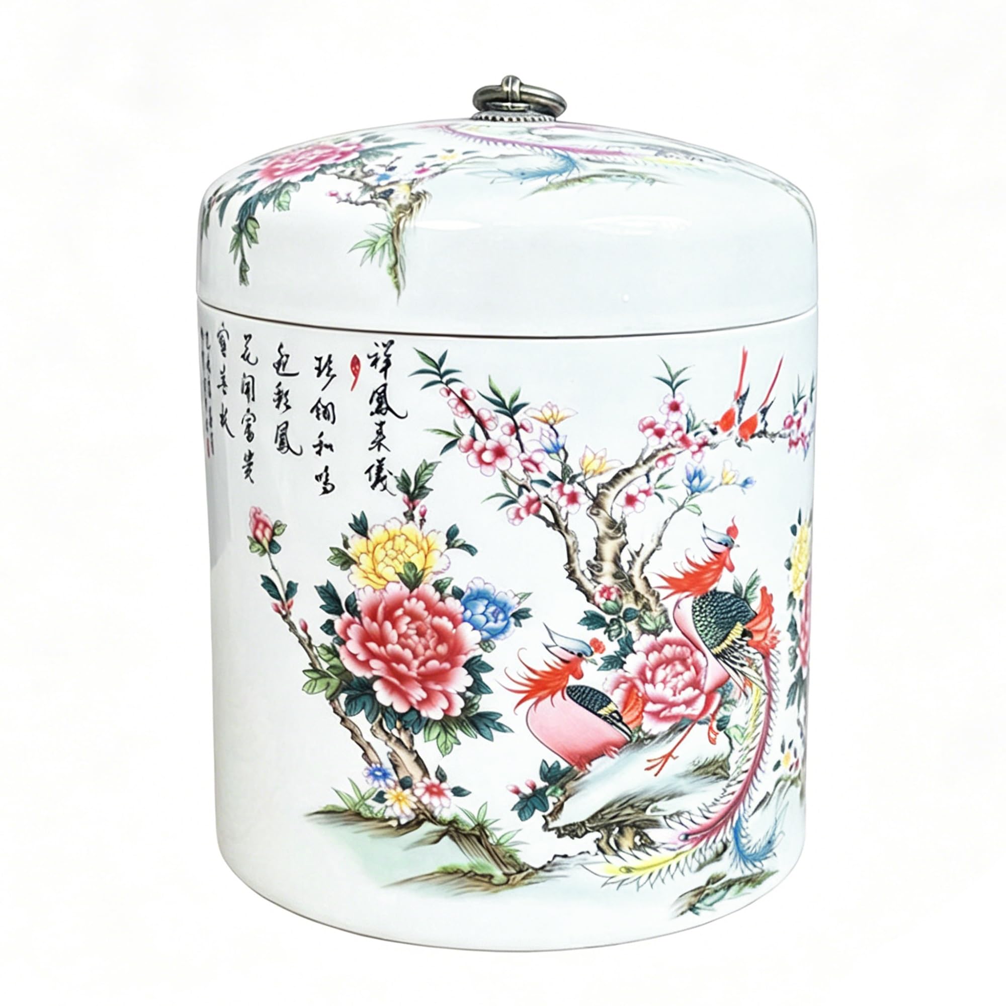 Ceramic Rice Storage Container With Lid, Large Capacity Food Jars For Pantry Organization, Airtight Grain & Tea Storage Bin, Chinese Style Flour & Sugar Box, Porcelain Coffee Bean Canister(A,10kg)