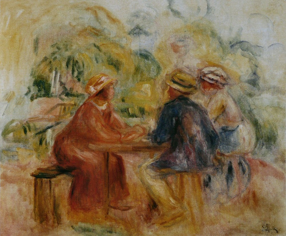 Lámina de Renoir Reunión en el Jardín pequeña, cuadro enmarcado negro mate
