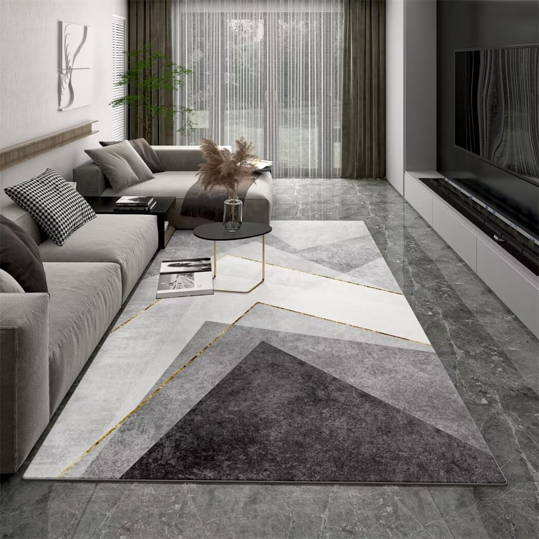 Tapis de cuisine et salon gris facile à nettoyer 120x200cm design géométrique