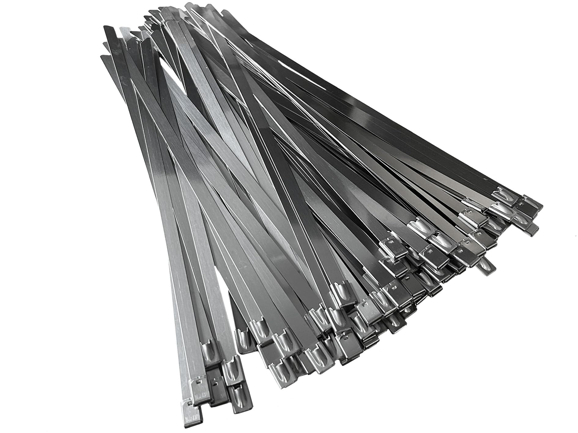 Fascette per cavi in acciaio inox, 3000 mm x 7,9 mm, argento metallizzato, confezione da 25 pezzi, chiusura a sfera autobloccante