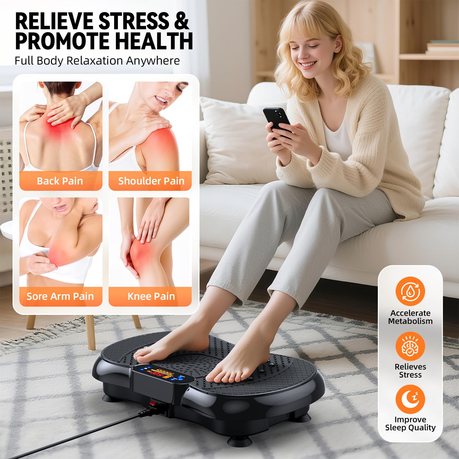 Vibration Plate Exercise Machine 2025 Upgraded Fitness Vibrating Lymphatic Drainage for Weight Loss 330Lbs, 999 Adjustable Speeds, Full-Body Shaker Workout Platform for Women Men, Sport Home Gym