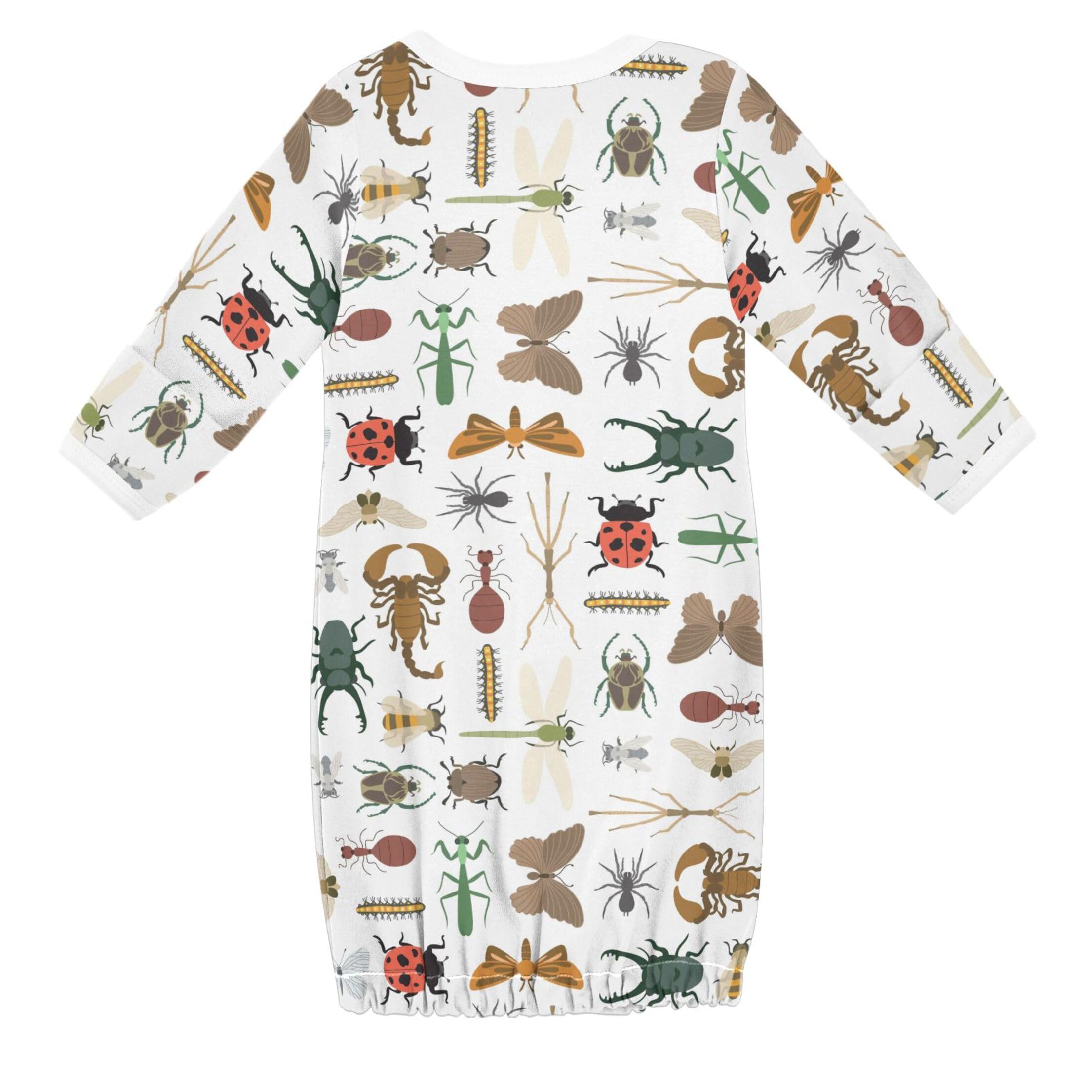 Vozoza Bugs Insects White Baby Boy Girl Sleeper Gown Cotton Nightgowns Clothes 0-3 Months, 1-Pack