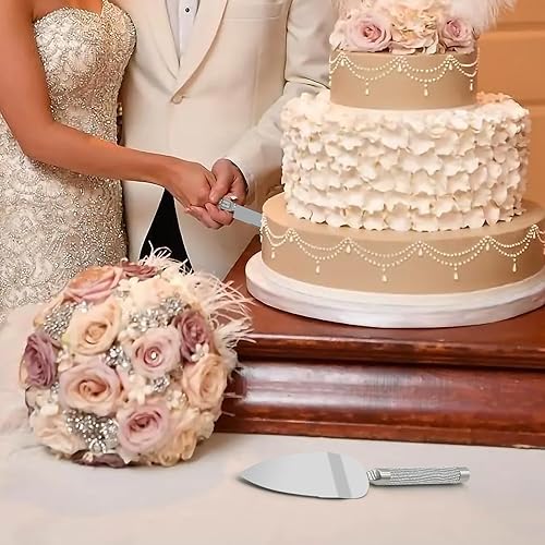 Miniatura 5 de KOWLOON Juego de 4 copas de champán y cuchillos para tartas, juego de cristalería de lujo, copas de champán rojo con juego de corte de pastel,