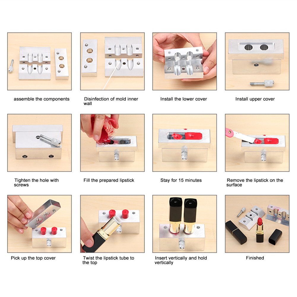 Kit de Herramientas DIY para Bálsamo Labial y Lipstick - Molde de 4 Cavidades en Aleación de Aluminio (Un Solo Uso)