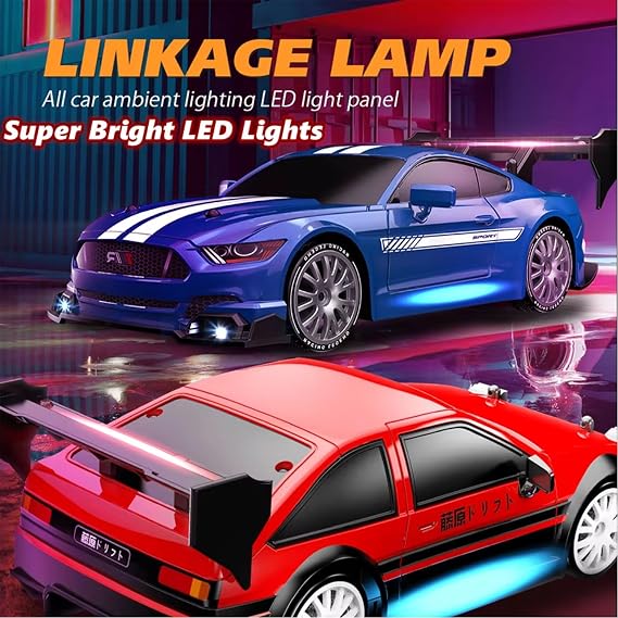1:24 Scale RC Drift Car 4WD 2.4GHz 30KM/H High Speed Racing Sport Toy Car with LED Lights, Racing and Drift Wheels (8601-Black)
