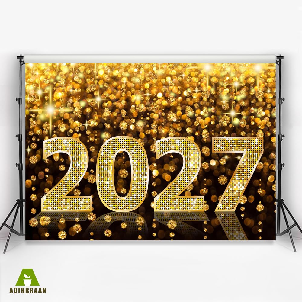 Aoihrraan 2027 Capodanno Sfondo 4,5x3m Cielo Dorato Accessori Fotografici | Diamanti Scintillanti Scintillio Cielo Otografia, Stampa Nitida e Vivida, Per Le Festività , Ritratti Di Famiglia Compleanni