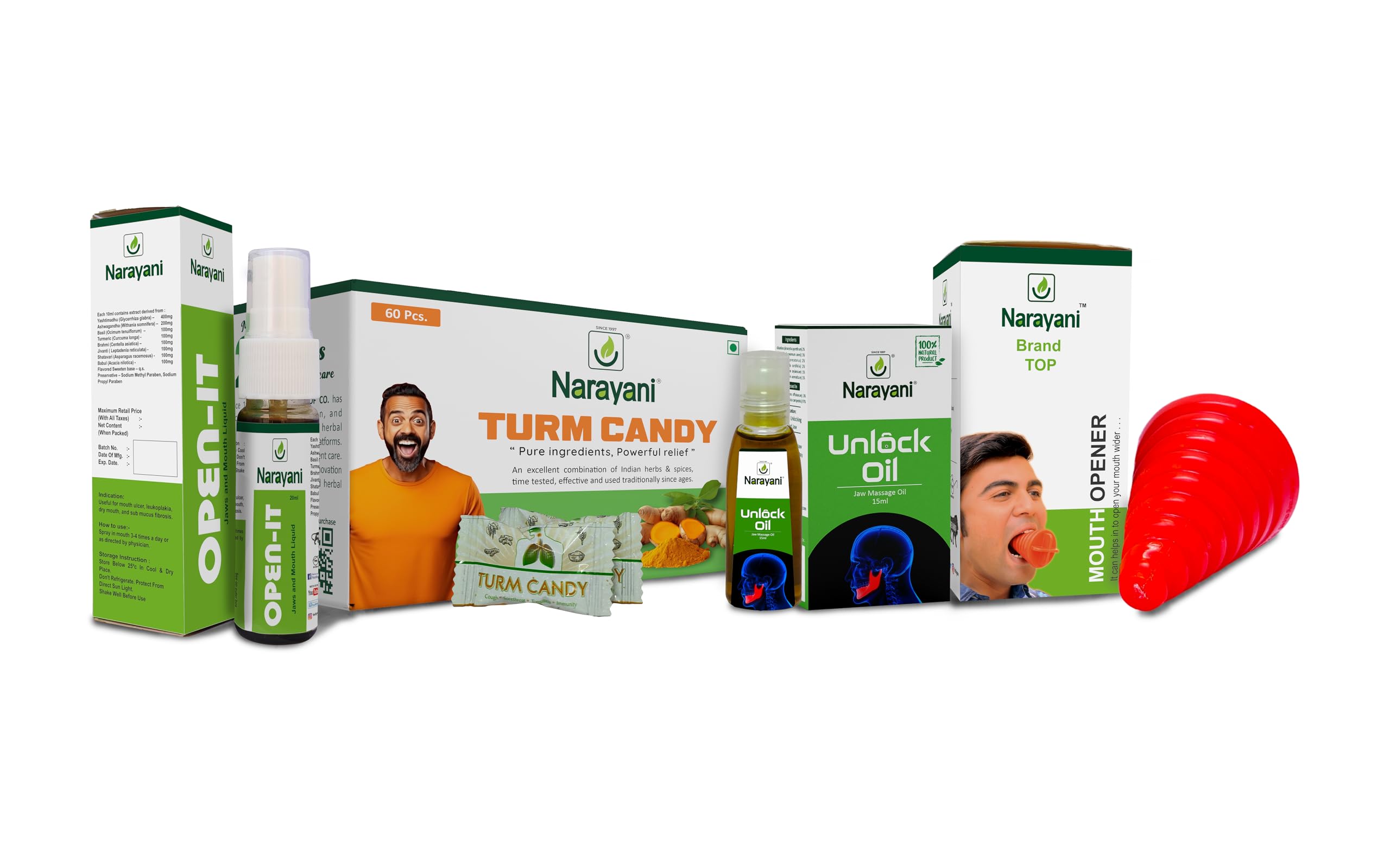 Narayanis Mouth Opening Kit for Sub-Mucus Fibrosis | 60 Turm Candy, 3 Open It Spray, 2 Unlock Oil, 1 Mouth Opener (B0D2V828SG) Amazon Price History, Amazon Price Tracker