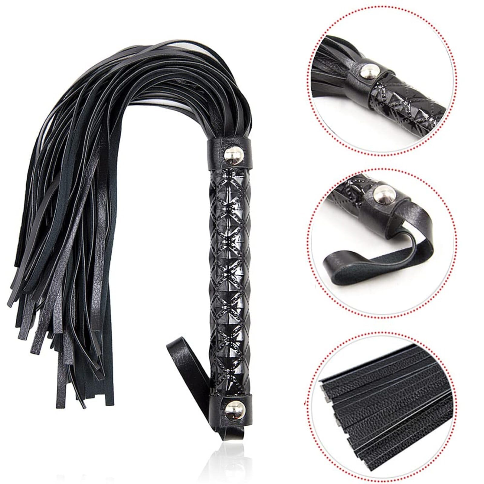 Horse Whip PU Leather Riding Crop Outdoor Training Racing Practice Equestrianism Horse Crop, Black - Image 4