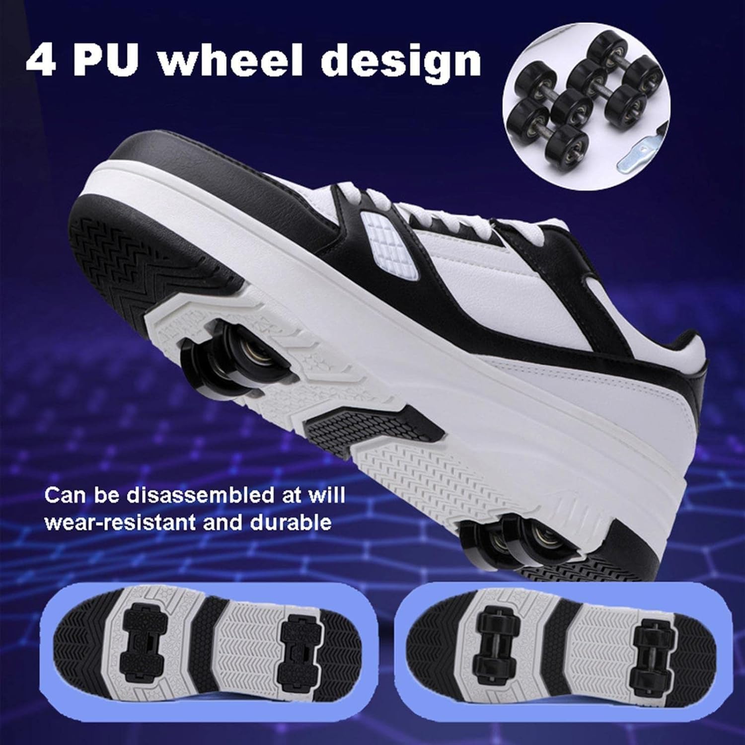 Dziewczęce buty na kółkach dla chłopców buty do deskorolki dla dzieci 2 w 1 wielofunkcyjne buty na rolkach buty na rolkach buty damskie, Rolka S27, 40 EU
