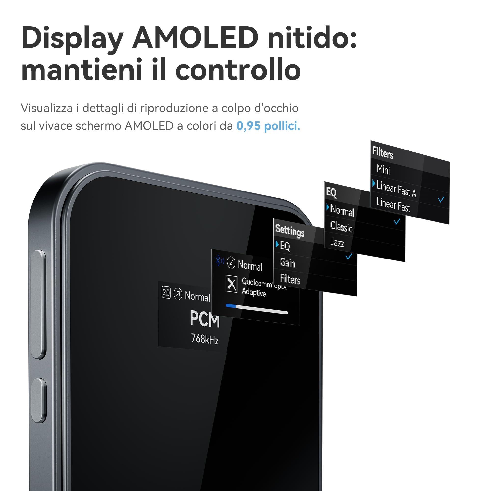 khadas Tea Pro – Amplificatore Cuffie Magnetico Portatile con DAC ES9039Q2M, Display 0,95", Batteria 2100mAh, Uscite 3,5mm & 4,4mm, 768kHz/32bit, BT5.4 Hi-Res per Casa e Viaggio