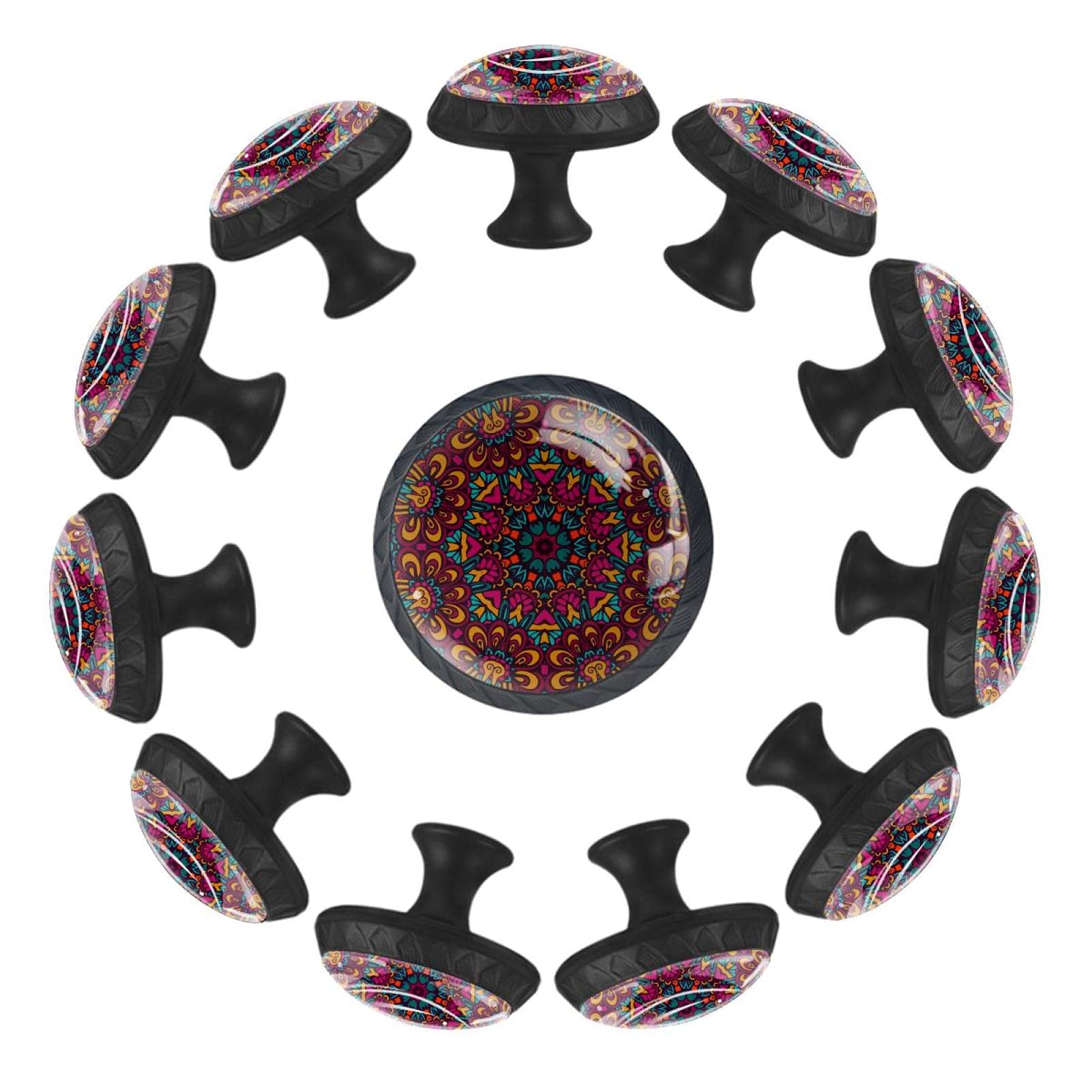 Boutons de tiroir mandala 35 mm lot de 12 boutons meuble bohème pour commode