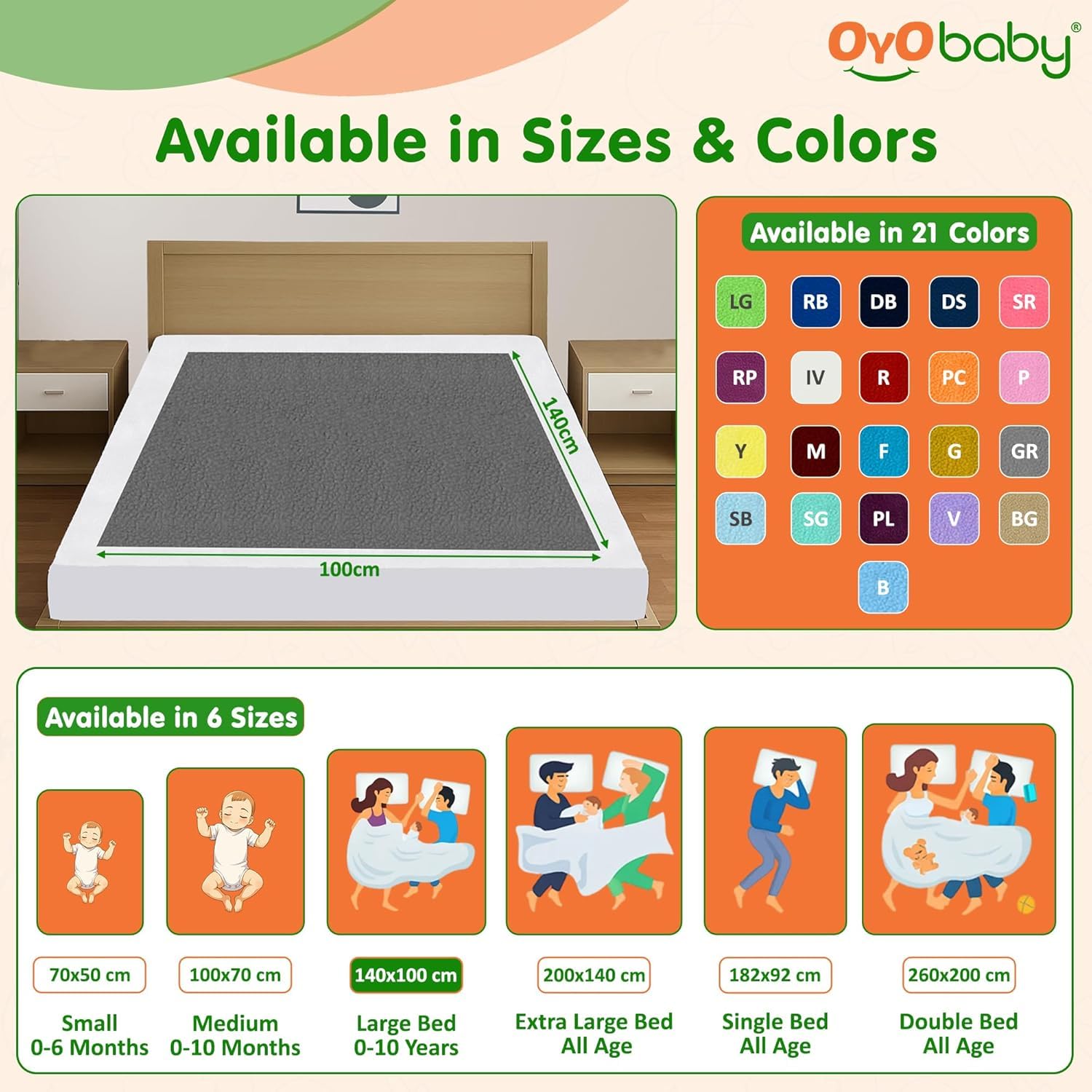 OYO BABY Waterproof Mattress Protector Sheet for Baby & Toddler Large Pack of 3 (100x140 cm) | Quick-Dry Reusable Bed Pad | Extra Absorbent Soft Breathable Dry Sheet (Dark Blue, Salmon Rose & Grey) 3