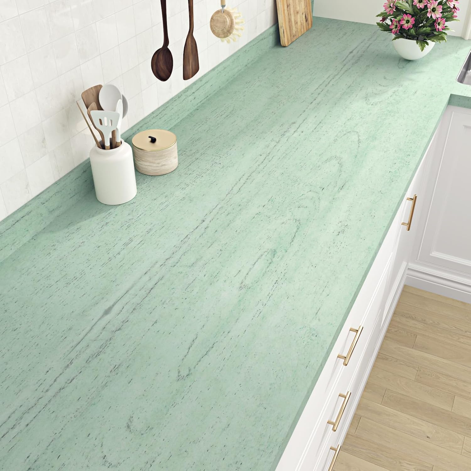 Green Wood Contact Paper Peel and Stick Countertops 15.7"×118" Green Wooden Wallpaper Self Adhesive Removable Wood Grain Contact Paper for Cabinets Counter Top Kitchen Liner Walls Vinyl Roll