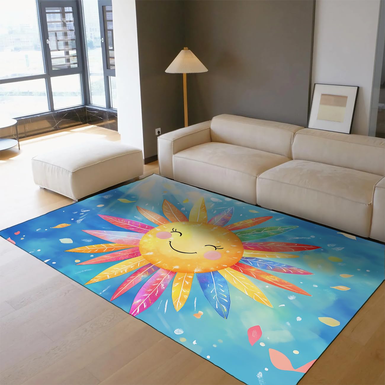 Tapis bleu moderne tournesol 150x240cm pour décoration de salon