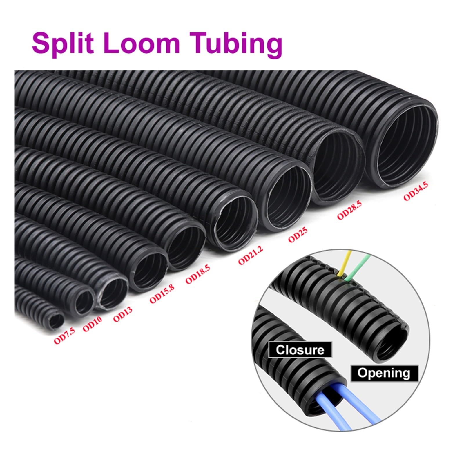 1/5/10 metri, guaina protettiva flessibile for cavi, guaina protettiva in plastica, tubo corrugato for cavi neri(Black Closure,ID 12MM_10 METERS)