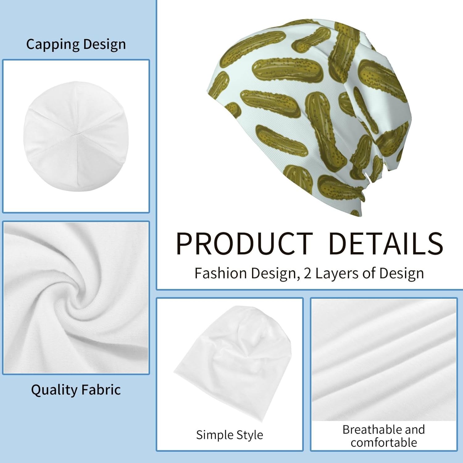 Pickle Cucumbers Fun Beanie Hat Slouchy Cap Warm Cancer Headwear Stretch Knitted Hats For Women Men - Image 4