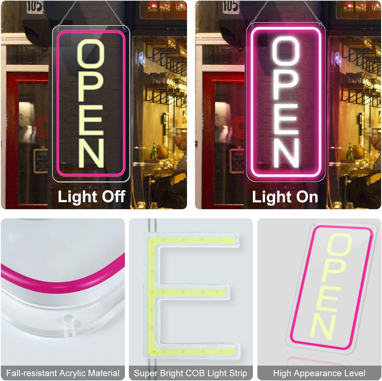 inShareplus 16"x 9" LED Neon Open Sign for Business, with ON/OFF Switch adapter, Ultra Bright Lighted Sign Open, Electric Light up Sign for Stores, Restaurants Offices Retail Shops Window Storefronts - Image 3