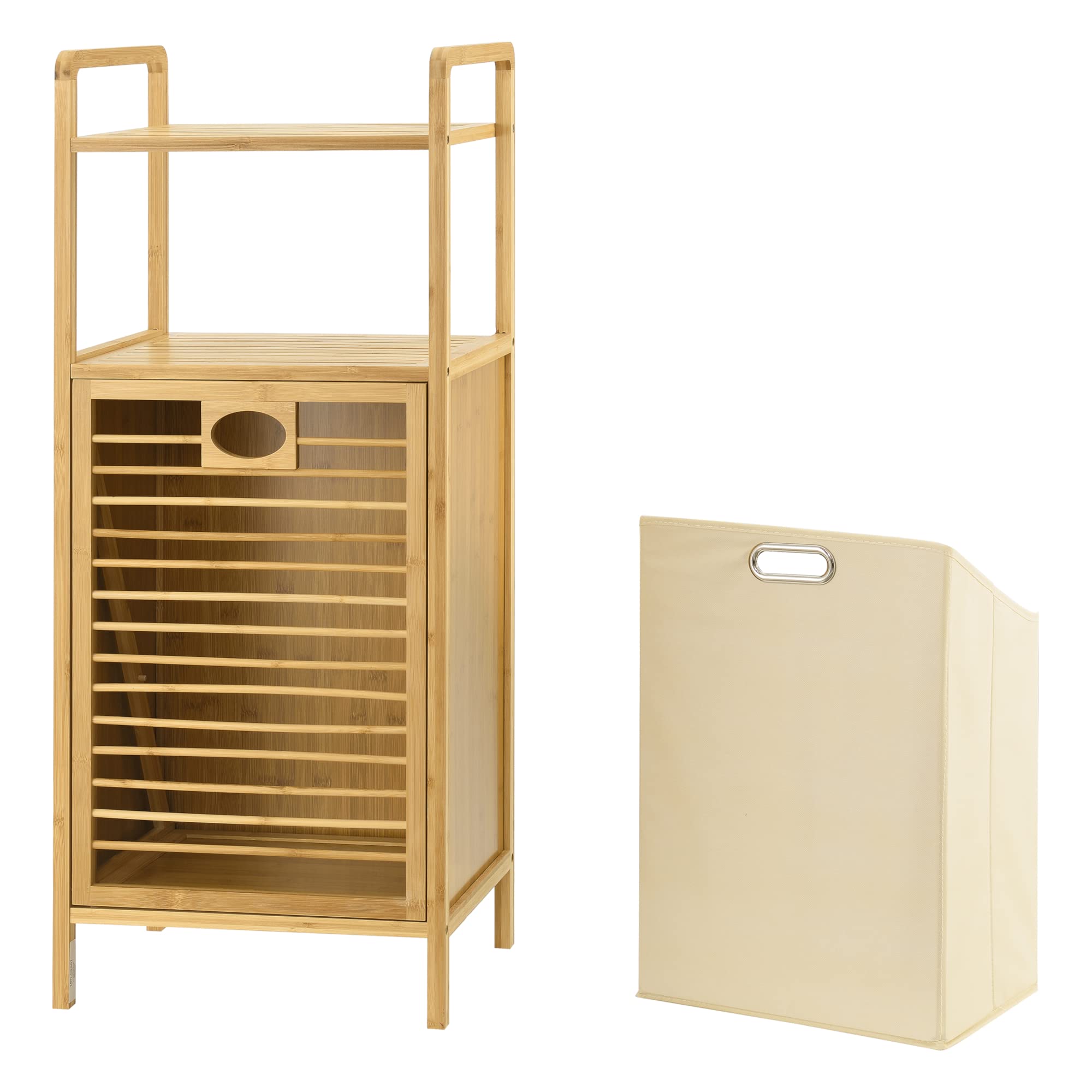 [en.casa] Cesto de Ropa Sucia de Bambú Rendalen 40 x 30 x 95 cm con Bolsa de Lavandería Contenedores para la Colada