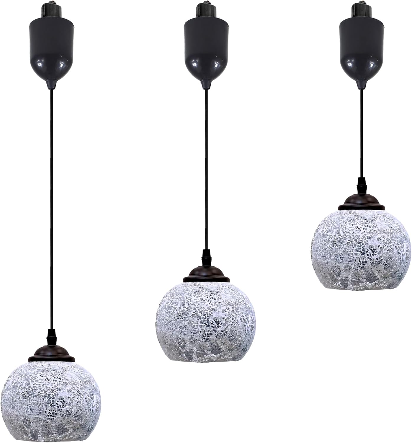 Mini Adjustable Hanging Height Halo Track Lighting Pendants, 4 Ft Cord, H-Type Track Handblown Stained Silver Art Glass, E26 Socket Track Mount for Kitchen Island Sloped Vaulted Ceiling