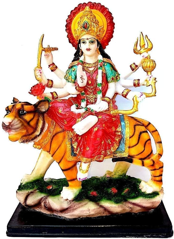 Marble Finish Goddess Maa Durga Devi Idol Statue Sherawali MATA Rani Spiritual Puja Vastu Showpiece Fegurine Religious Murti Pooja Gift Item Tiger Vahana Murti Figure Decoration Gift 5inch
