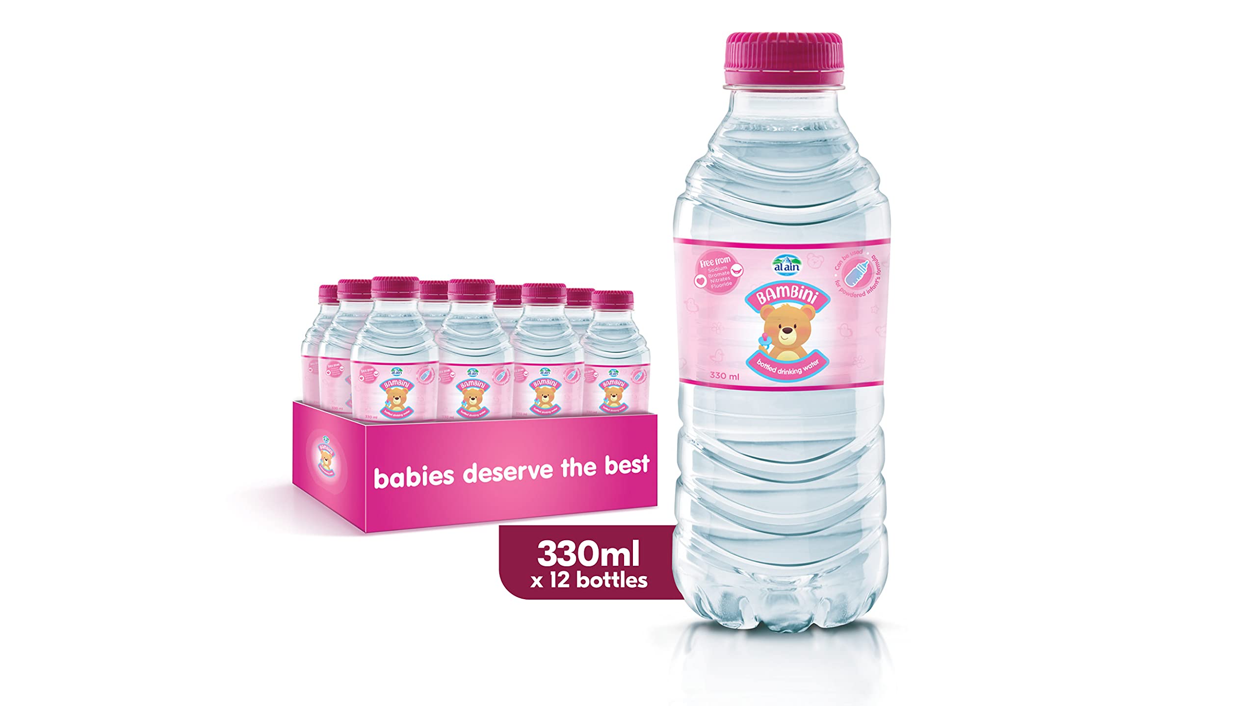 Al Ain Bambini Bottled Drinking Water For Babies 330 ml (Pack Of 12)  Bambini Bottled Drinking Water For Babies Litres (Pack Of 6)