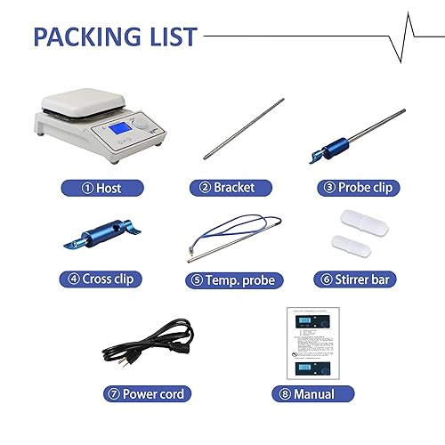 Miniatura 6 de Parco Scientific P1007-HS-T - Agitador magnético de placa calefactora digital con sonda de temperatura y soporte  Rango de temperatura de 716.0 F,
