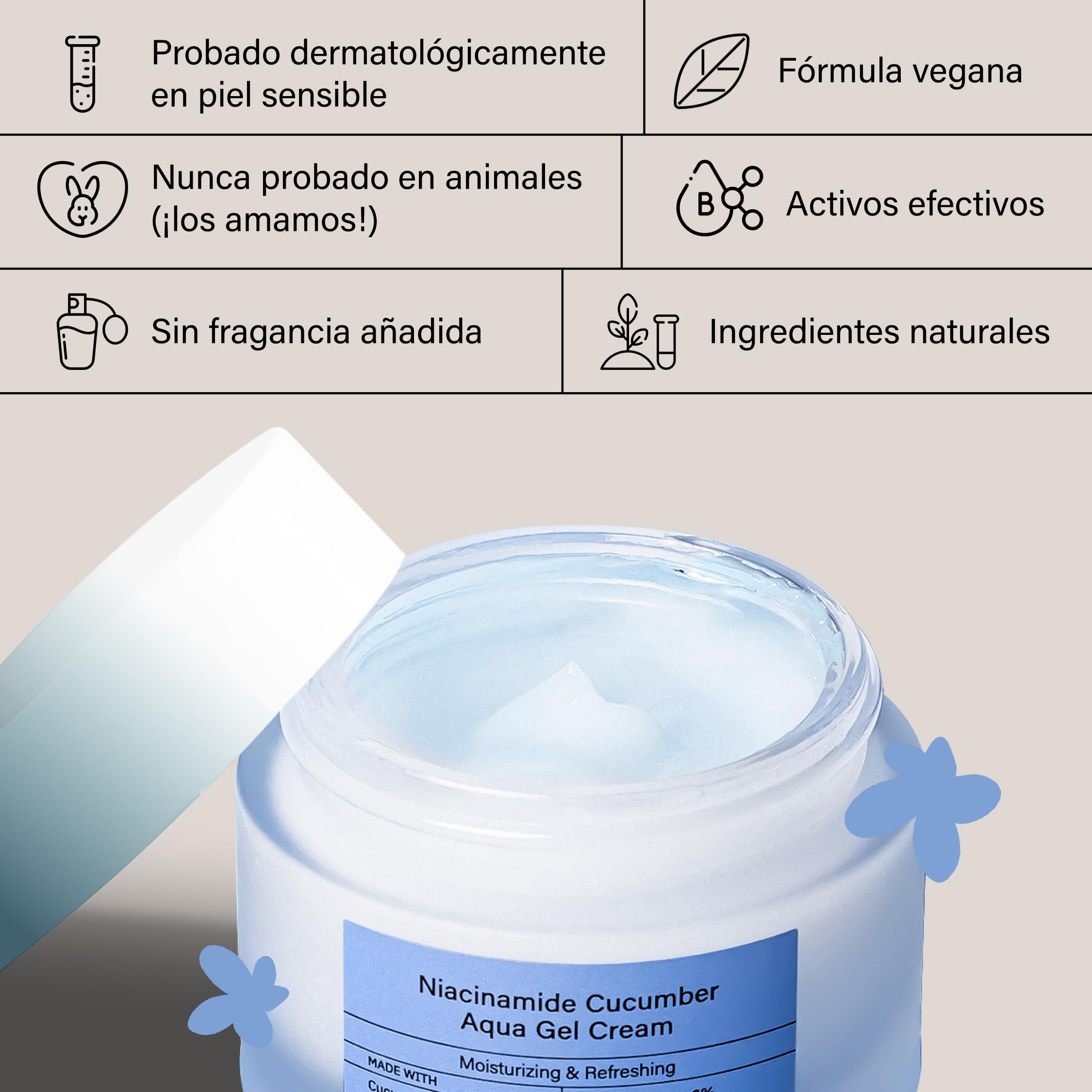 Meisani Niacinamide Cucumber Aqua Gel Cream, Crema facial refrescante con pepino y niacinamida, textura gel (50ml)