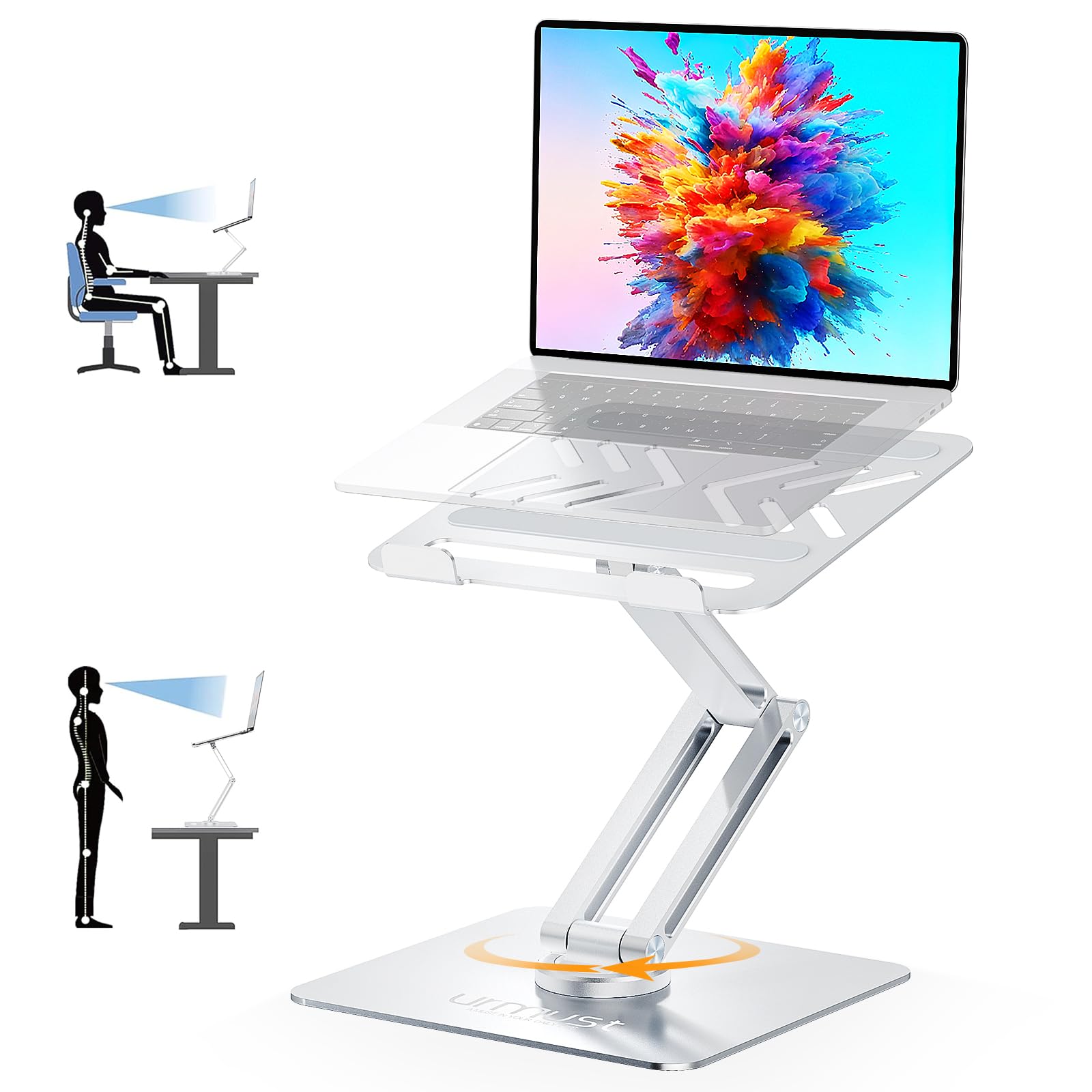 Urmust Height Adjustable Laptop Stand for Desk with 360 Rotating Base Foldable Portable Laptop Riser Computer Accessories for