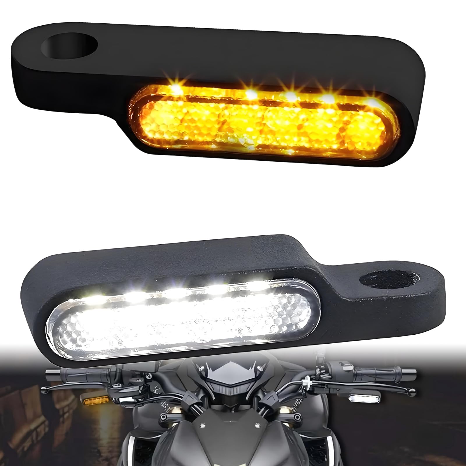DREAMIZER Clignotants LED pour Guidon avec Feux de Position Avant Universels Compatible avec Harley Sportster Dyna Honda Shadow Kawasaki Vulcan Yamaha V-Star Road Star