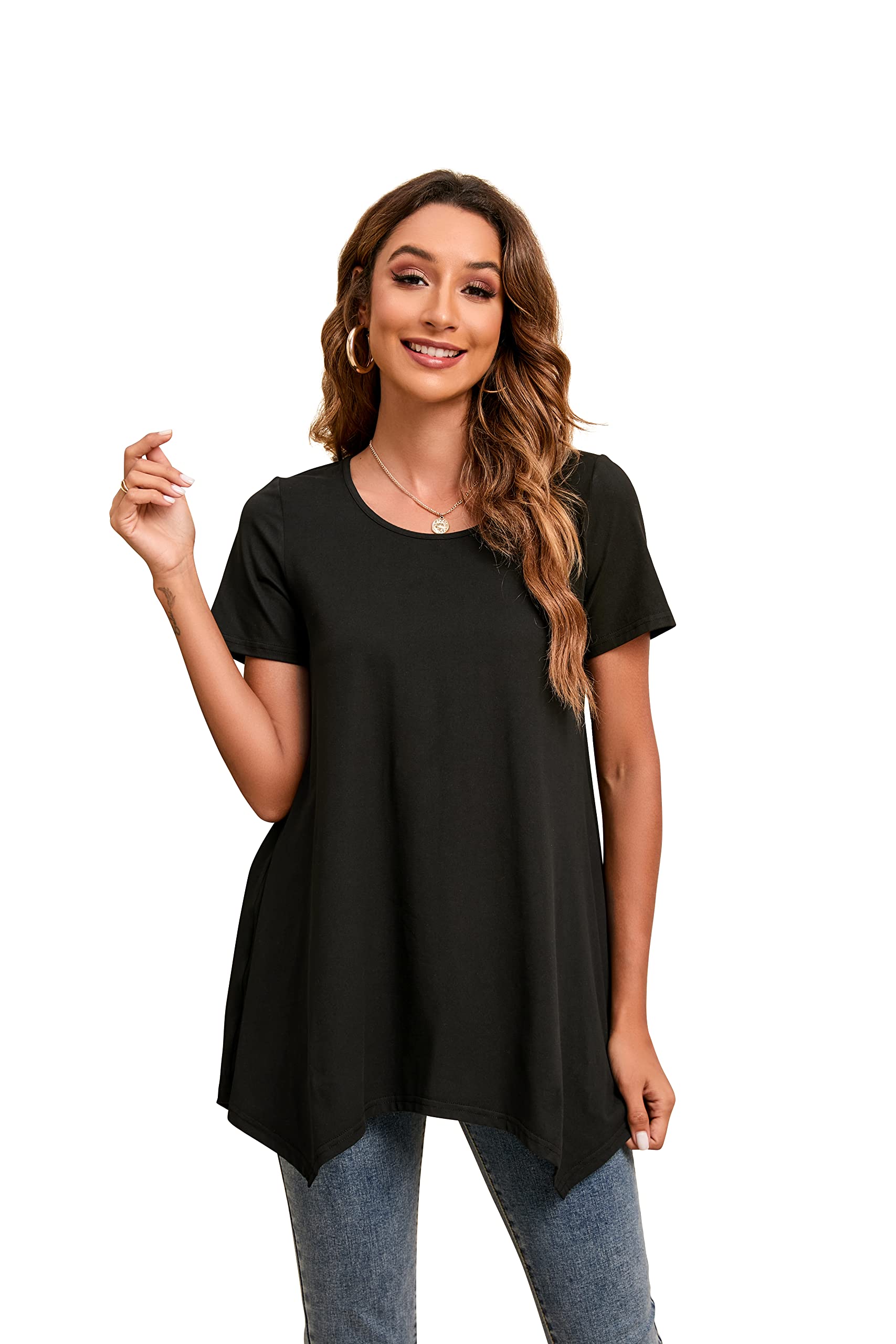 Enmain Camisetas de Manga Larga para Mujer Cuello Redondo Holgada Casual Túnica Tops Elasticidad Manga 3/4 Larga Tshirt