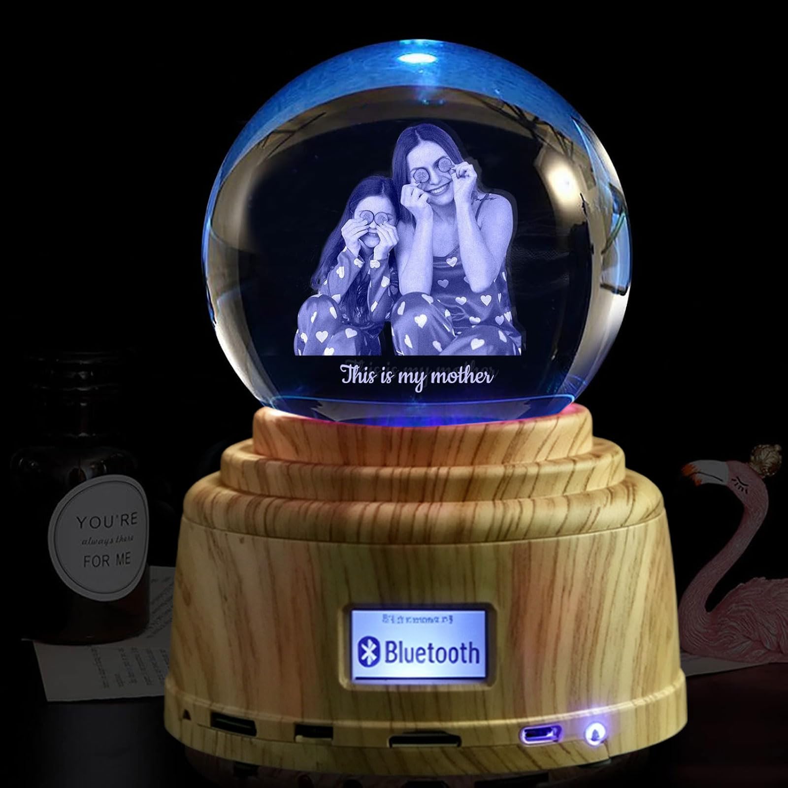 Luz nocturna de bola de cristal personalizada, bola de fotos de cristal 3D personalizada, base LED con luces de colores, regalo personalizado para mujeres, hombres, padres y mamás