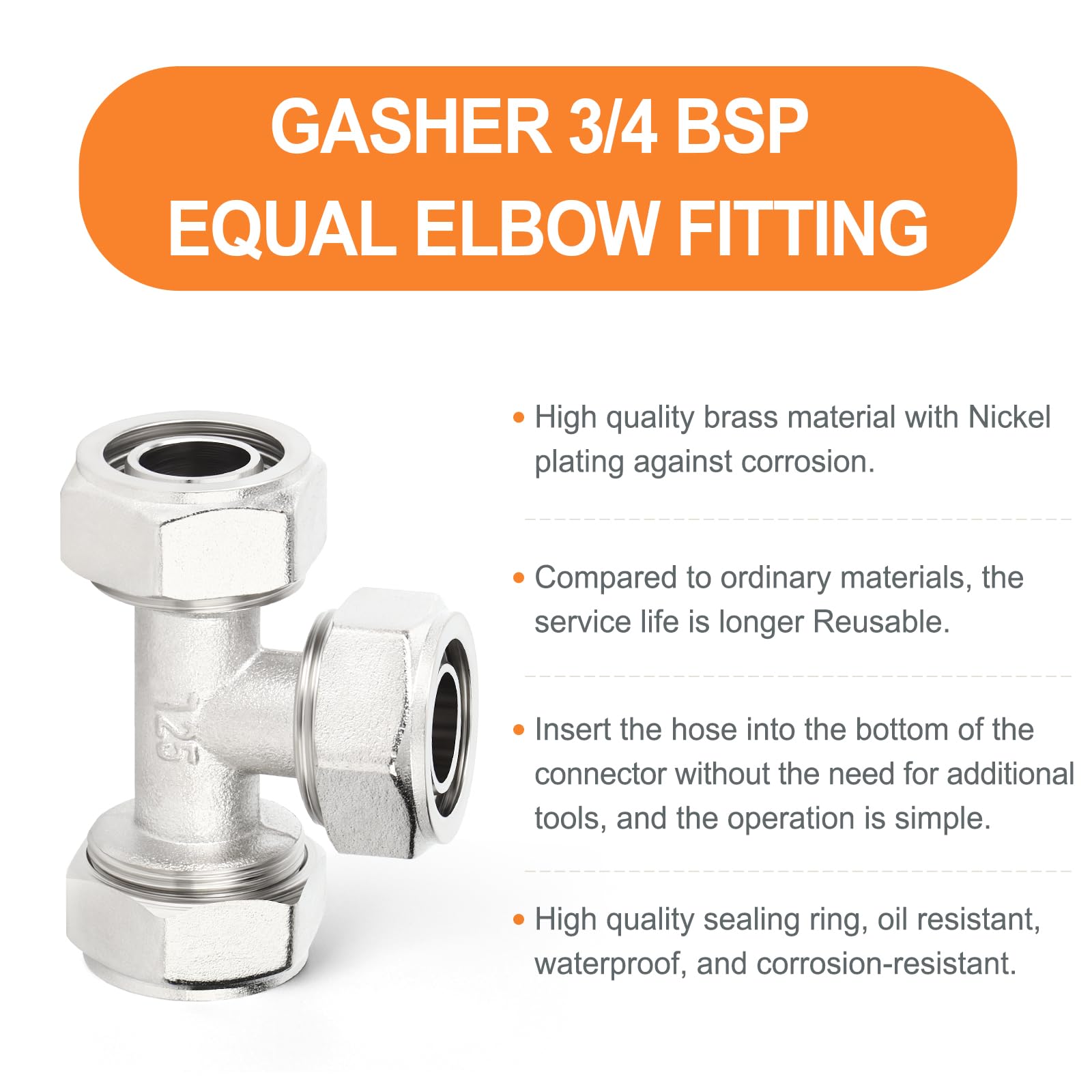 GASHER 2 pièces Raccord en T égal, tube 3/4", adaptateur en T plaqué laiton-nickel, pour système de tubes d'air comprimé