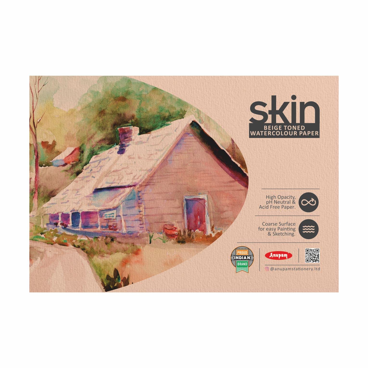 Anupam Skin Toned Watercolour Paper Pad - Beige Toned - Cold Press Paper - 225 GSM - 15 Sheets - A5-picture-30